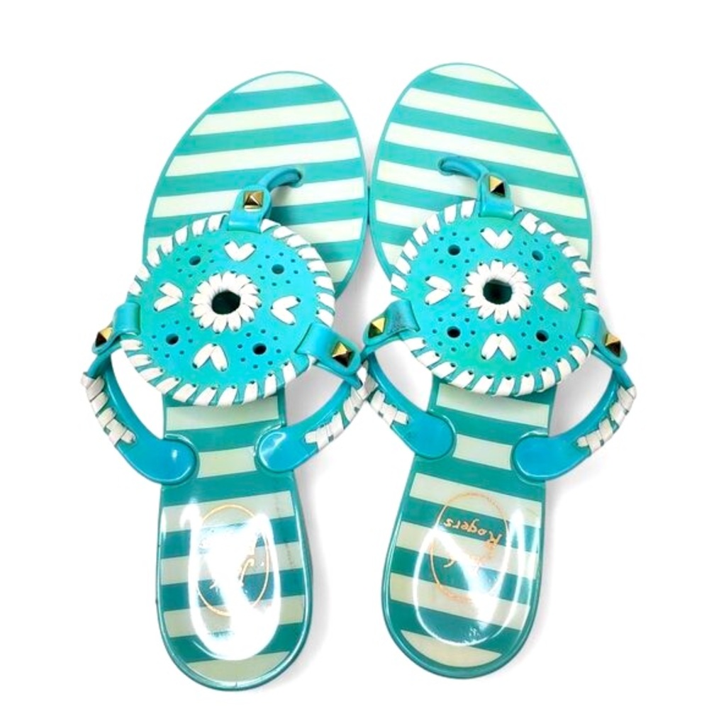 Jack Rogers Georgica Thong Sandals Women's Striped Woven Jelly Coin Top Resort 7